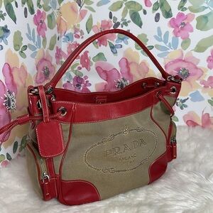 💯Authentic PRADA 
Jacquard Logo Hobo Corda Rosso🍀